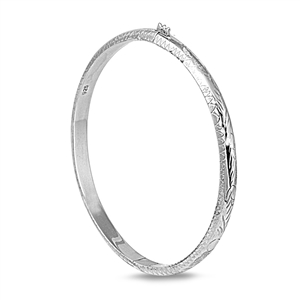 Silver Oval Shape Bangle Bracelet - 5mm