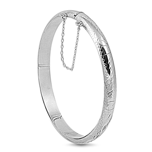 Silver Oval  Bangle  Bracelest - 7mm