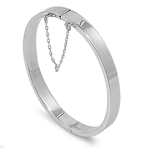 Silver Oval Rectangle Tube Bangle Bracelet - 7mm