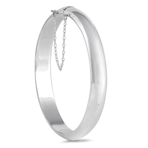 Silver Oval Polished Bangle Bracelet - 9mm