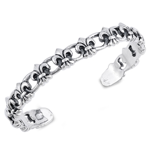 Silver Bangle Bracelet - Fleur De Lis