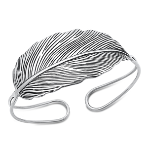 Silver Bangle Bracelet - Feather