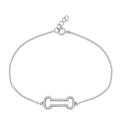 Silver CZ Bracelet - Dog Bone