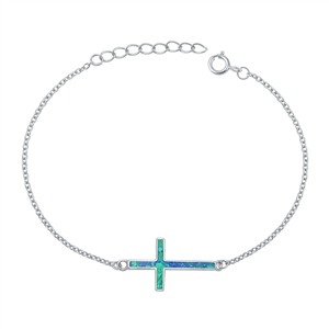Silver Lab Opal Bracelet -  Cross