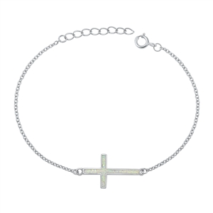 Silver Lab Opal Bracelet -  Cross