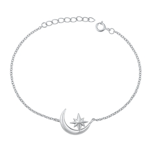 Silver CZ Bracelet - Moon & Star