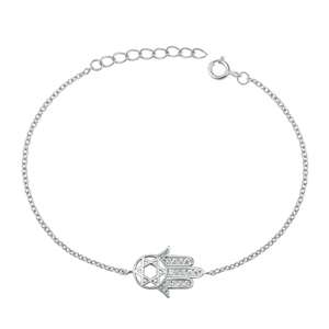 Silver CZ Bracelet - Hamsa & Star of David