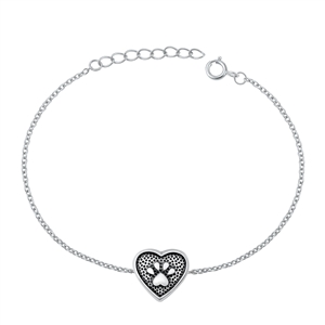 Silver Bracelet - Paw Print & Heart