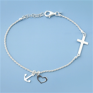 Silver Bracelet - Cross, Heart, Anchor