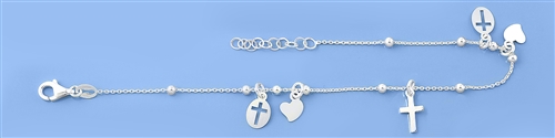 Silver Bracelet - Cross & Heart