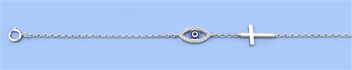 Silver CZ Bracelet - Evil Eye & Cross
