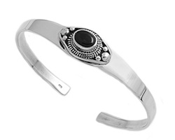 Silver Bangle Bracelet W/ Stone