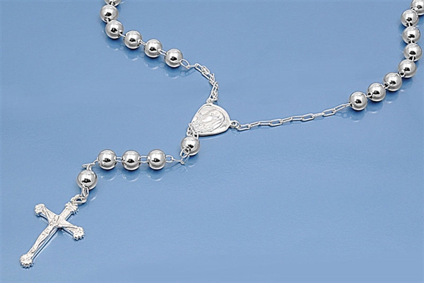 Silver Rosary Necklace - 7mm