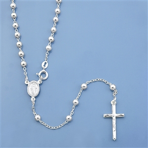 Silver Rosary Necklace - Diamond Cut - 3 mm