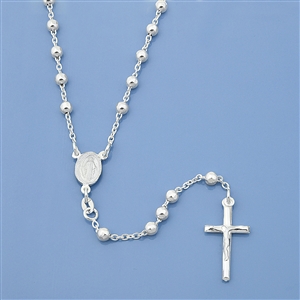 Silver Rosary Necklace - Diamond Cut - 4 mm