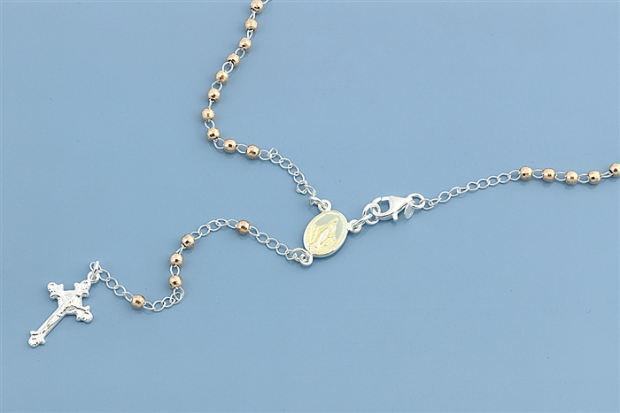Silver Rosary Necklace - Diamond Cut Bead