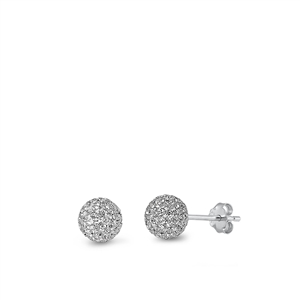 Silver Crystal Ball Earring - 6 mm