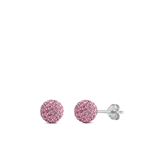 Silver Crystal Ball Earring - 6 mm