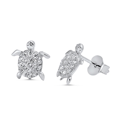 Silver CZ Earrings - Turtle