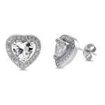 Silver CZ Earring - Heart