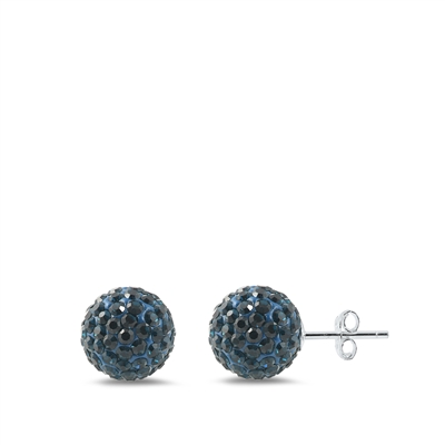 Silver Crystal Ball Earring - 10 mm