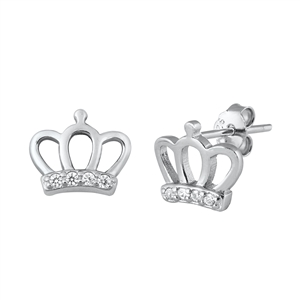 Silver CZ Earrings - Crown