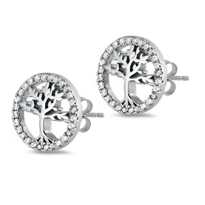 Silver CZ Earring - Tree of Life