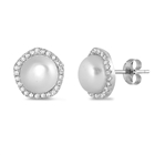 Silver CZ Earring - Freshwater Pearl