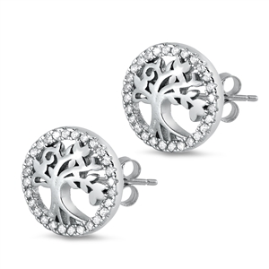 Silver CZ Earring - Tree of Life