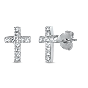 Silver CZ Earrings - Cross