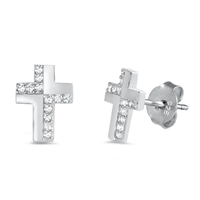 Silver CZ Earrings - Cross