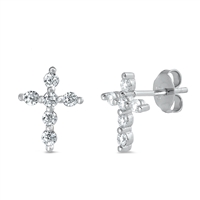 Silver CZ Earrings - Cross