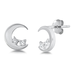 Silver CZ Earrings - Moon & Star