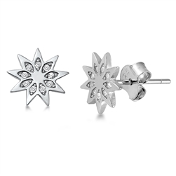 Silver CZ Earrings - Starburst
