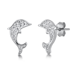 Silver CZ Earrings - Dolphin