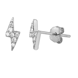 Silver CZ Earrings - Thunderbolt