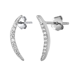 Silver CZ Earrings - Crescent Moon
