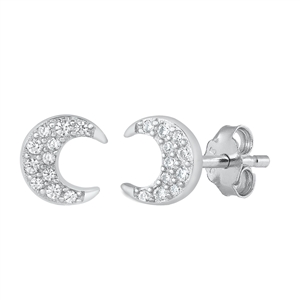 Silver CZ Earrings - Crescent Moon