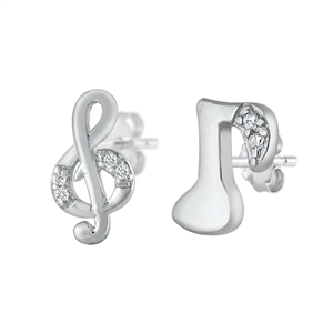 Silver CZ Earrings - Music Notes