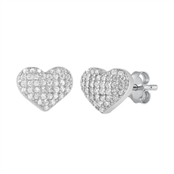 Silver Stud Earrings - Heart Pavé