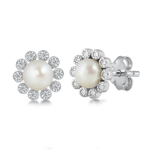 Silver Stud Earrings - Pearl