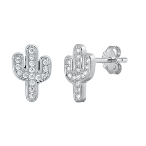 Silver Stud Earrings - Cactus