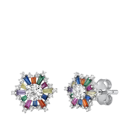 Silver CZ Earrings - Multicolor