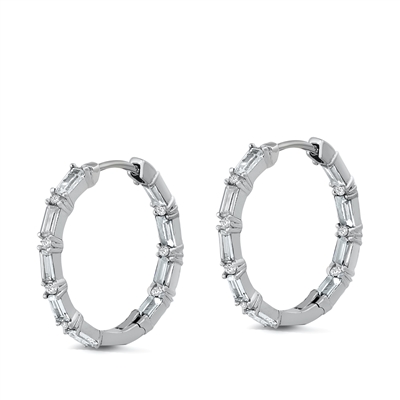 Silver CZ Earrings - Baguette Hoop