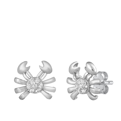 Silver CZ Earrings - Crab