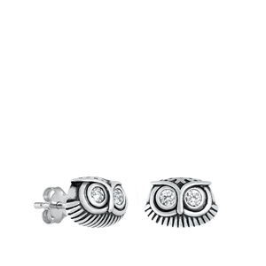 Silver CZ Earrings - Owl