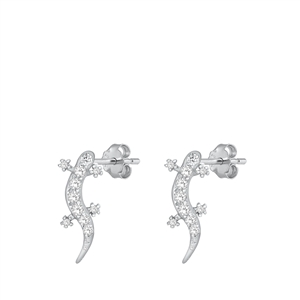 Silver CZ Earrings - Lizard