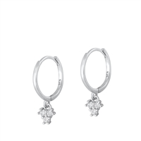 Silver CZ Earrings - Hoop w/ Charm