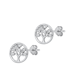 Silver CZ Earrings - Tree of Life