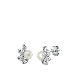 Silver CZ Earrings - Pearl